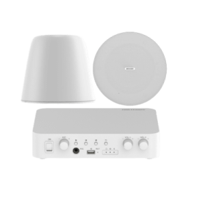 Kit de amplificador compatible con Spotify | Bluetooth | 2 Altavoces Colgantes | sistema 100v | 2 canales con control de volumen independiente | música ambiental