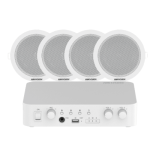 Kit de amplificador compatible con Spotify | bluetooth | 4 altavoces para plafón | sistema 100v | 2 canales con control de volumen independiente | música ambiental